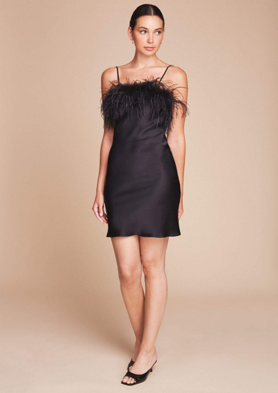Shop Gilda & Pearl Camille Feather Trim Silk Slip Dress In  Black