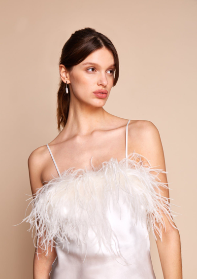 Gilda & Pearl Camille Silk And Feather Slip Ivory In  Ivory