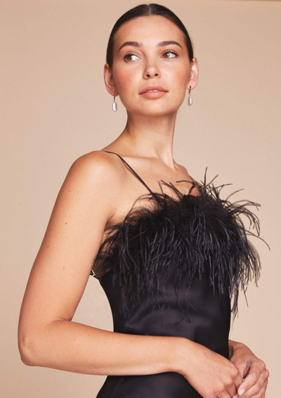 Shop Gilda & Pearl Camille Feather Trim Silk Slip Dress In  Black