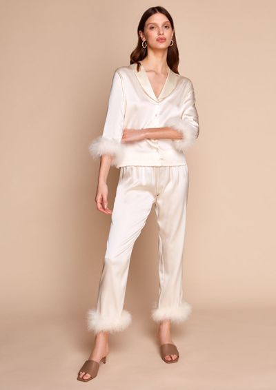Shop Gilda & Pearl Celeste Silk And Feather Pyjama Set In  Pearl