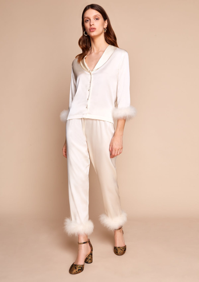 Shop Gilda & Pearl Celeste Silk And Feather Pyjama Set In  Pearl