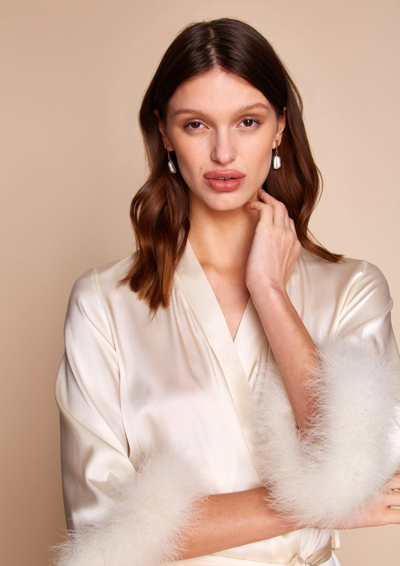 Gilda & Pearl Celeste Silk And Feather Long Robe In  Pearl