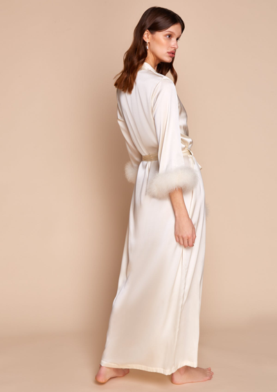 Gilda & Pearl Celeste Silk And Feather Long Robe In  Pearl