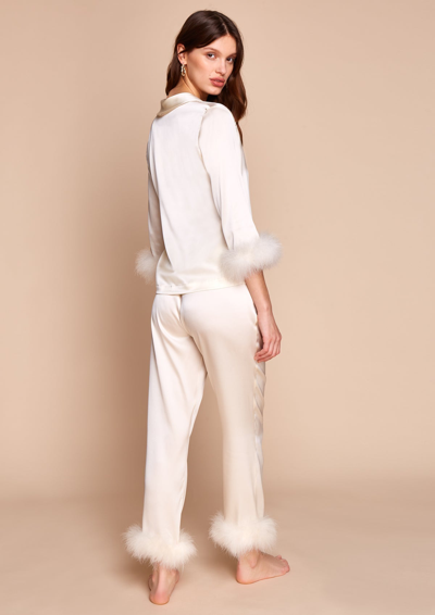 Shop Gilda & Pearl Celeste Silk And Feather Pyjama Set In  Pearl