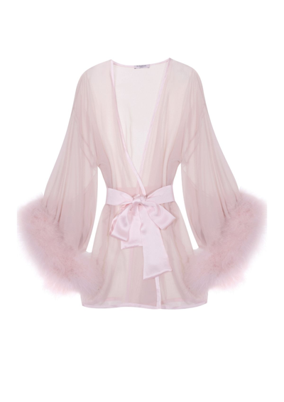 Shop Gilda & Pearl Diana Silk And Marabou Feather Robe In Marilyn Pink