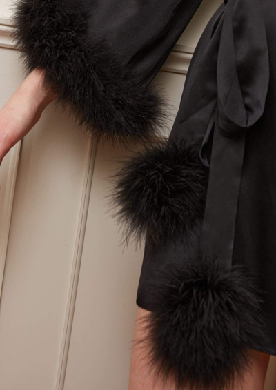 Shop Gilda & Pearl Kitty Feather Trim Silk Robe In Black