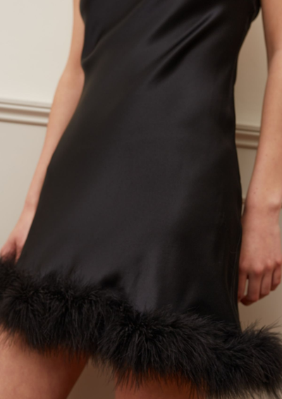 Shop Gilda & Pearl Kitty Feather Trim Slip Dress In Black