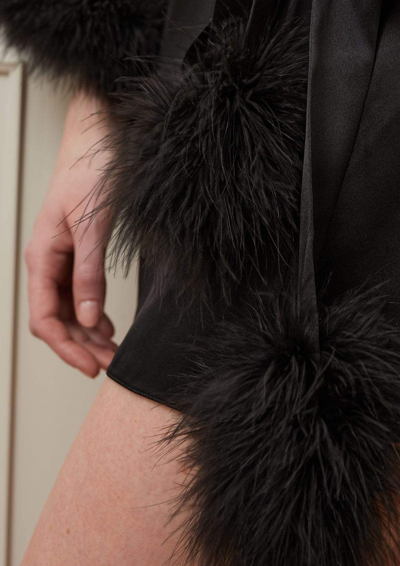 Gilda & Pearl Pillow Talk Feather Trim Robe In  Black
