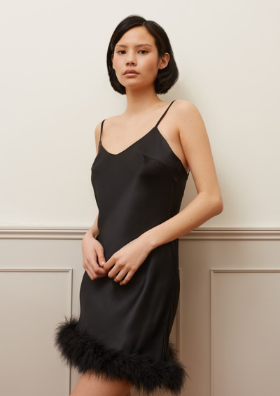 Shop Gilda & Pearl Kitty Feather Trim Slip Dress In Black