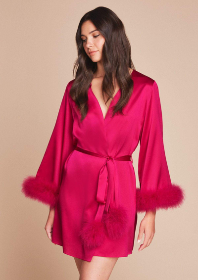 Gilda & Pearl Kitty Feather Trim Short Robe In  Hollywood Rose