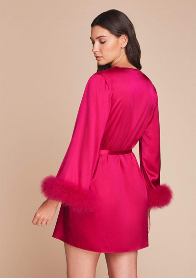 Gilda & Pearl Kitty Feather Trim Short Robe In  Hollywood Rose