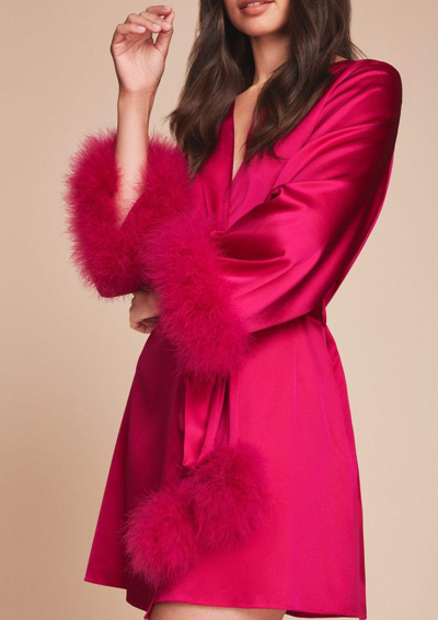 Gilda & Pearl Kitty Feather Trim Short Robe In  Hollywood Rose