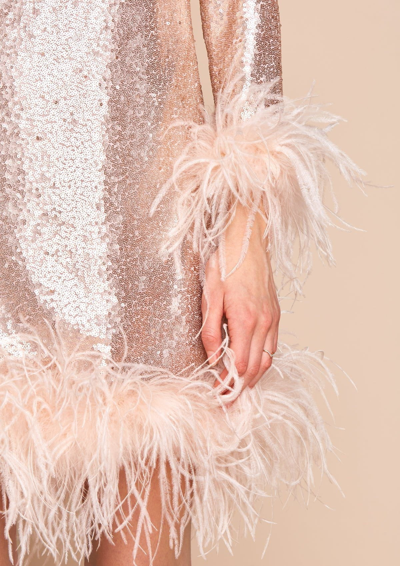 Gilda & Pearl Seraphina Sequin And Feather Mini Dress In  Rose Champange