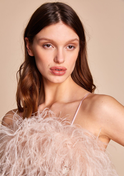 Shop Gilda & Pearl Seraphina Sequin And Feather Dress In  Rose Champagne