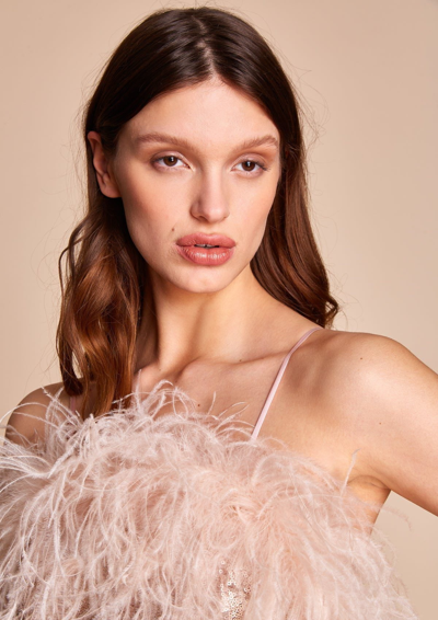 Gilda & Pearl Seraphina Sequin And Feather Babydoll In  Rose Champagne