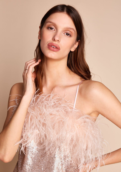 Shop Gilda & Pearl Seraphina Sequin And Feather Dress In  Rose Champagne