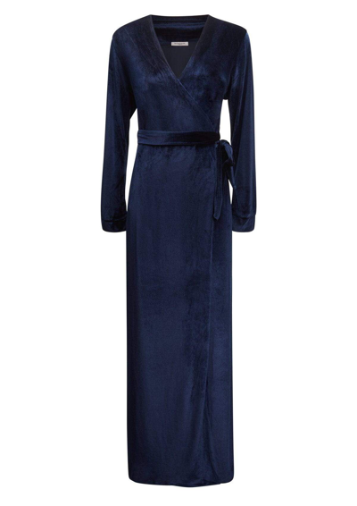 Gilda & Pearl Saratoga Sapphire Velvet Robe In  Sapphire