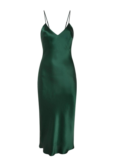 Shop Gilda & Pearl Sophia Midi Silk Slip Dress In Emerald Green