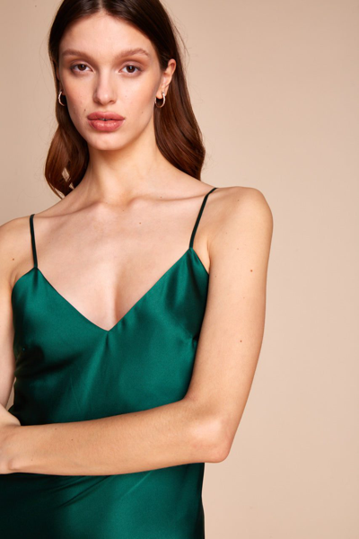 Shop Gilda & Pearl Sophia Midi Silk Slip Dress In Emerald Green