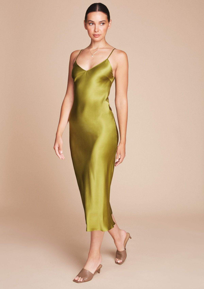 Shop Gilda & Pearl Sophia Midi Silk Slip Dress In Chartreuse