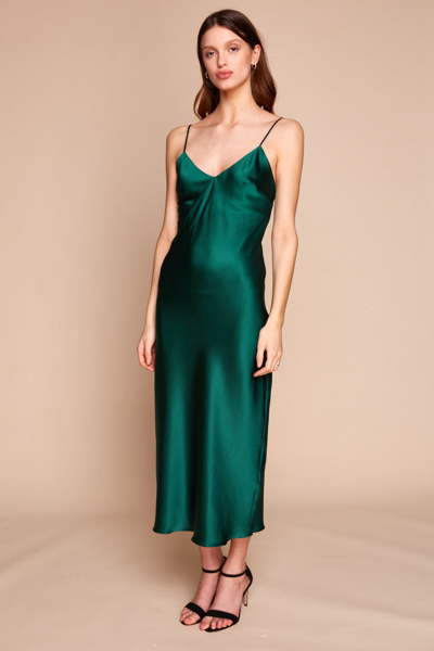 Shop Gilda & Pearl Sophia Midi Silk Slip Dress In Emerald Green