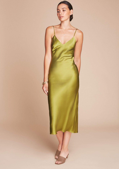 Shop Gilda & Pearl Sophia Midi Silk Slip Dress In Chartreuse