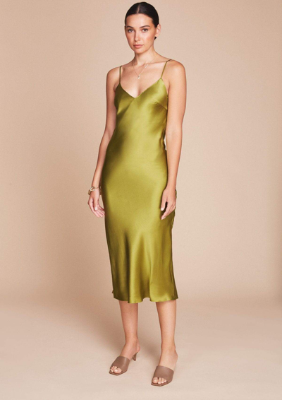 Shop Gilda & Pearl Sophia Midi Silk Slip Dress In Chartreuse