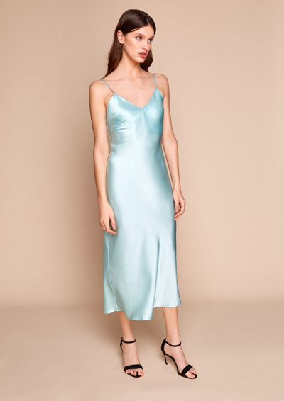 Shop Gilda & Pearl Sophia Midi Silk Slip Dress In Azure Blue
