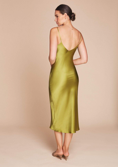 Shop Gilda & Pearl Sophia Midi Silk Slip Dress In Chartreuse