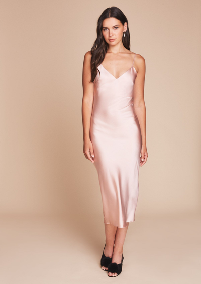 Shop Gilda & Pearl Sophia Midi Silk Slip Dress In Pink Champagne