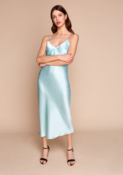 Shop Gilda & Pearl Sophia Midi Silk Slip Dress In Azure Blue