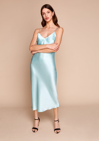 Gilda & Pearl Sophia Midi Silk Slip Dress In  Azure