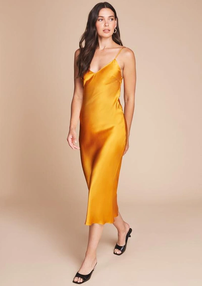 Shop Gilda & Pearl Sophia Midi Silk Slip Dress In Fire Opal