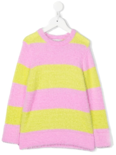 Shop Stella Mccartney Kids Pink And Yellow Striped Sweater In Rosa/giallo
