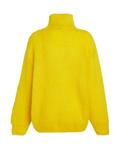 Shop Etro Womans Turtleneck Sweater In Yellow Mohair Blend With  Cube Logo In Giallo