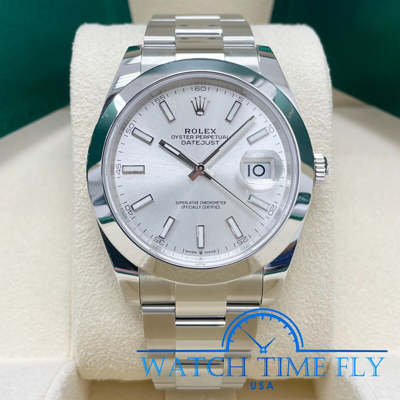 Pre-owned Rolex 126300 Datejust 41mm Oyster Silver Index Stainless Steel Oyster Band
