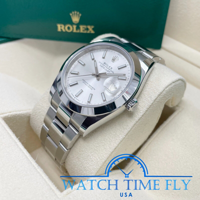 Pre-owned Rolex 126300 Datejust 41mm Oyster Silver Index Stainless Steel Oyster Band
