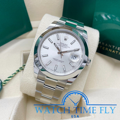 Pre-owned Rolex 126300 Datejust 41mm Oyster Silver Index Stainless Steel Oyster Band