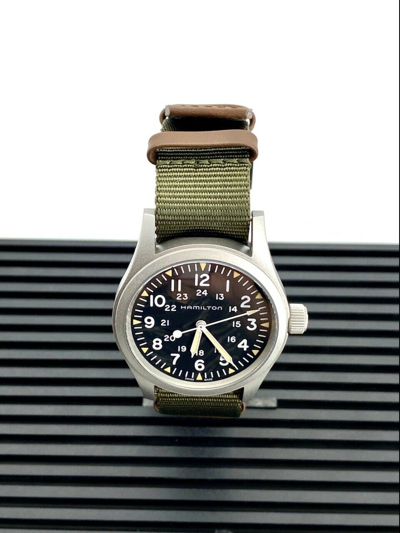 Pre-owned Hamilton Khaki Field Mechanical Black Dial Nylon Men's Watch H69439931