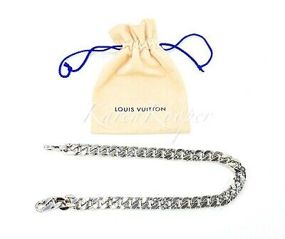 Pre-owned Authentic Louis Vuitton Lv Chain Link Cuban Necklace Men M69987  In Silver