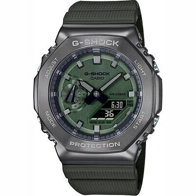 Pre-owned Casio G-shock Quartz Gm-2100b-3ajf Green Metal Covered Led Men Watch In Box