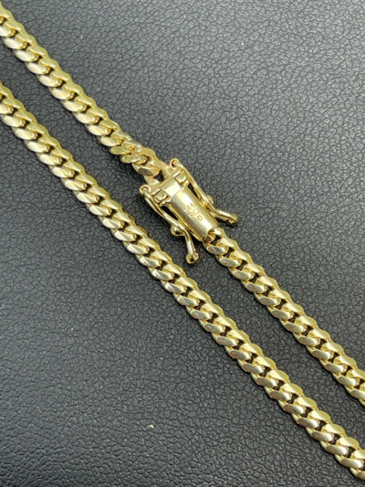 Pre-owned Harlembling 3mm Real Solid 14k Yellow Gold Miami Cuban Link Chain Micro Necklace Box Clasp