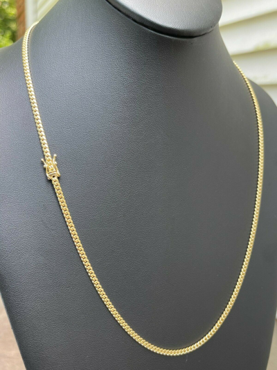 Pre-owned Harlembling 3mm Real Solid 14k Yellow Gold Miami Cuban Link Chain Micro Necklace Box Clasp