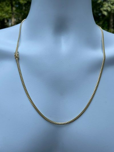 Pre-owned Harlembling 3mm Real Solid 14k Yellow Gold Miami Cuban Link Chain Micro Necklace Box Clasp