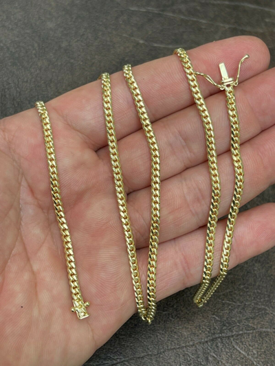 Pre-owned Harlembling 3mm Real Solid 14k Yellow Gold Miami Cuban Link Chain Micro Necklace Box Clasp