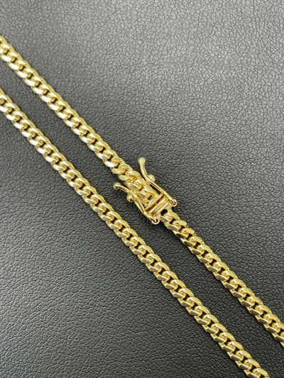 Pre-owned Harlembling 3mm Real Solid 14k Yellow Gold Miami Cuban Link Chain Micro Necklace Box Clasp