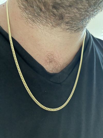 Pre-owned Harlembling 3mm Real Solid 14k Yellow Gold Miami Cuban Link Chain Micro Necklace Box Clasp
