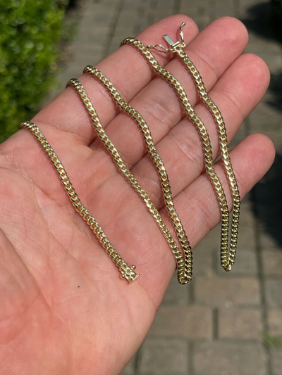 Pre-owned Harlembling 3mm Real Solid 14k Yellow Gold Miami Cuban Link Chain Micro Necklace Box Clasp