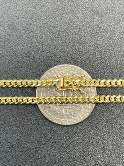 Pre-owned Harlembling 3mm Real Solid 14k Yellow Gold Miami Cuban Link Chain Micro Necklace Box Clasp