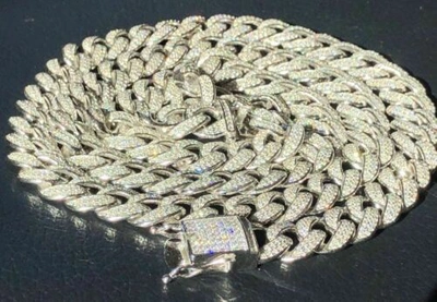 Pre-owned Silver Mens Cuban Miami Link 12mm Chain 925  40-60ct Simulated Diamonds 18-30"